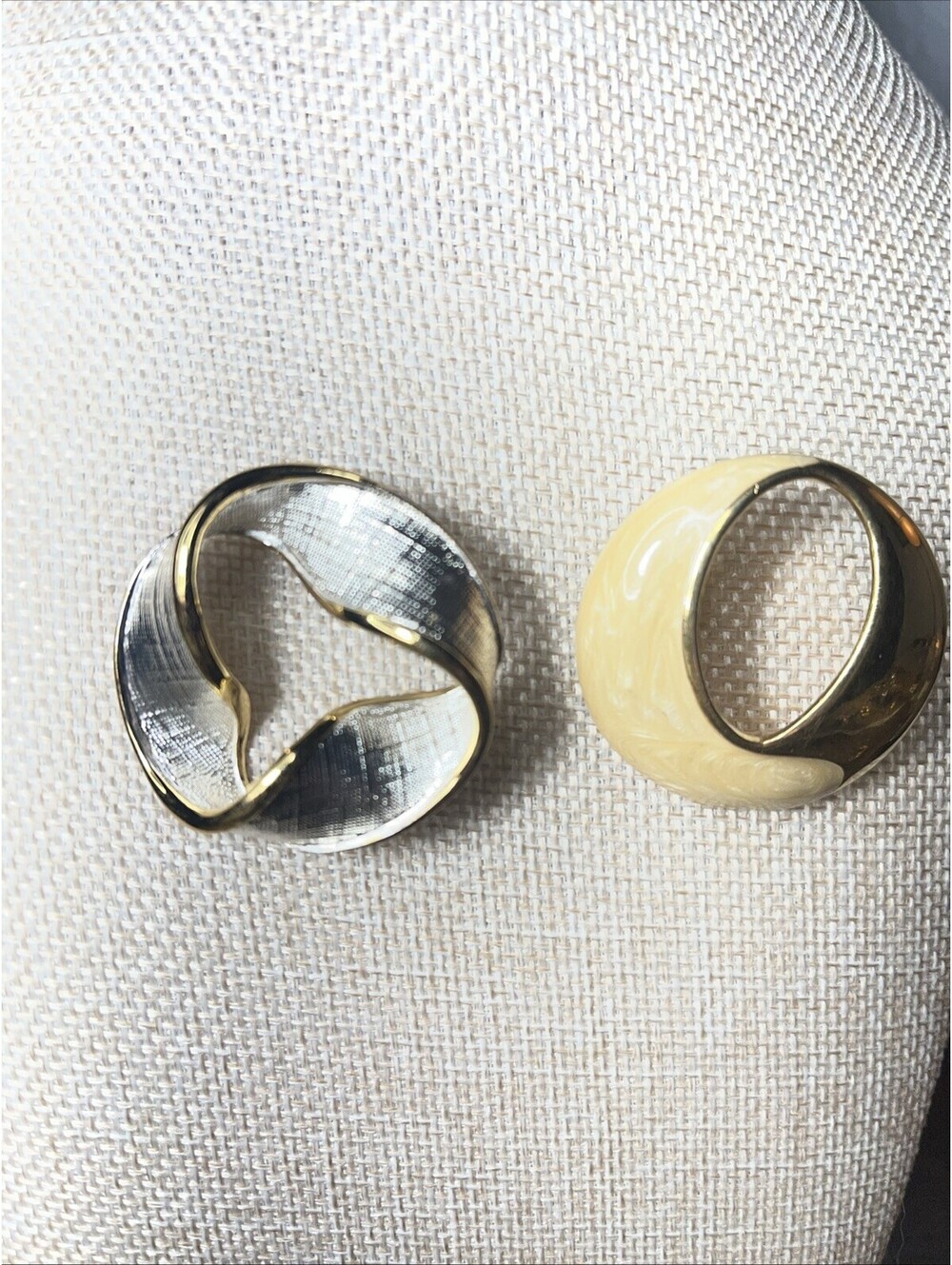 Vintage NAPIER Brooch + Modernist Swirl Brooch Lot Gold Silver Cream 2 Pins